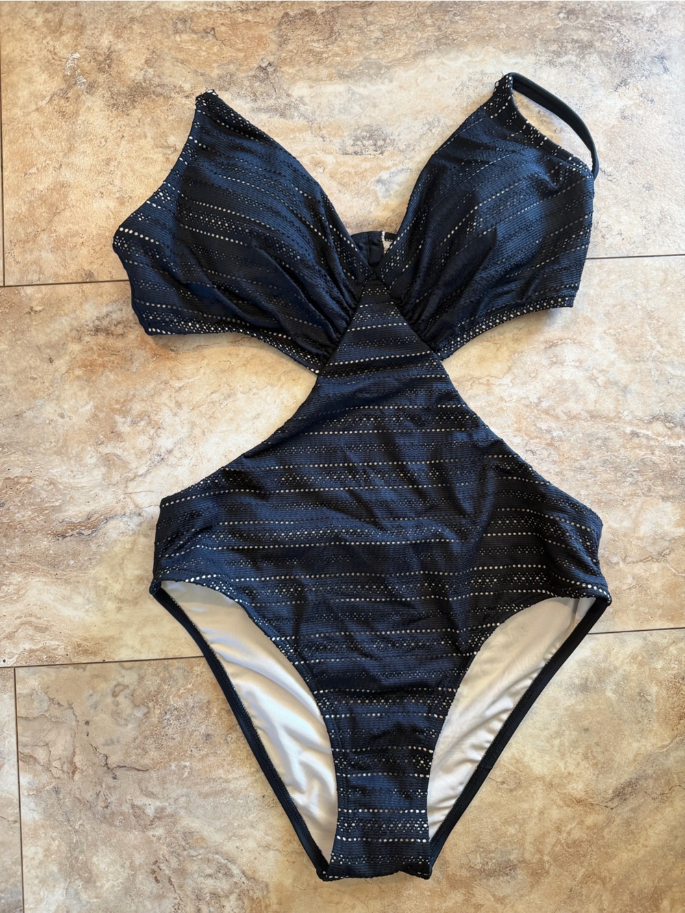 Cupshe Black One-Piece Cutout Swimsuit with Sparkle Stripes